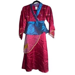 Disney Store Mulan Costume Princess Dress Child Size Medium 7/8 Pink Red Blue